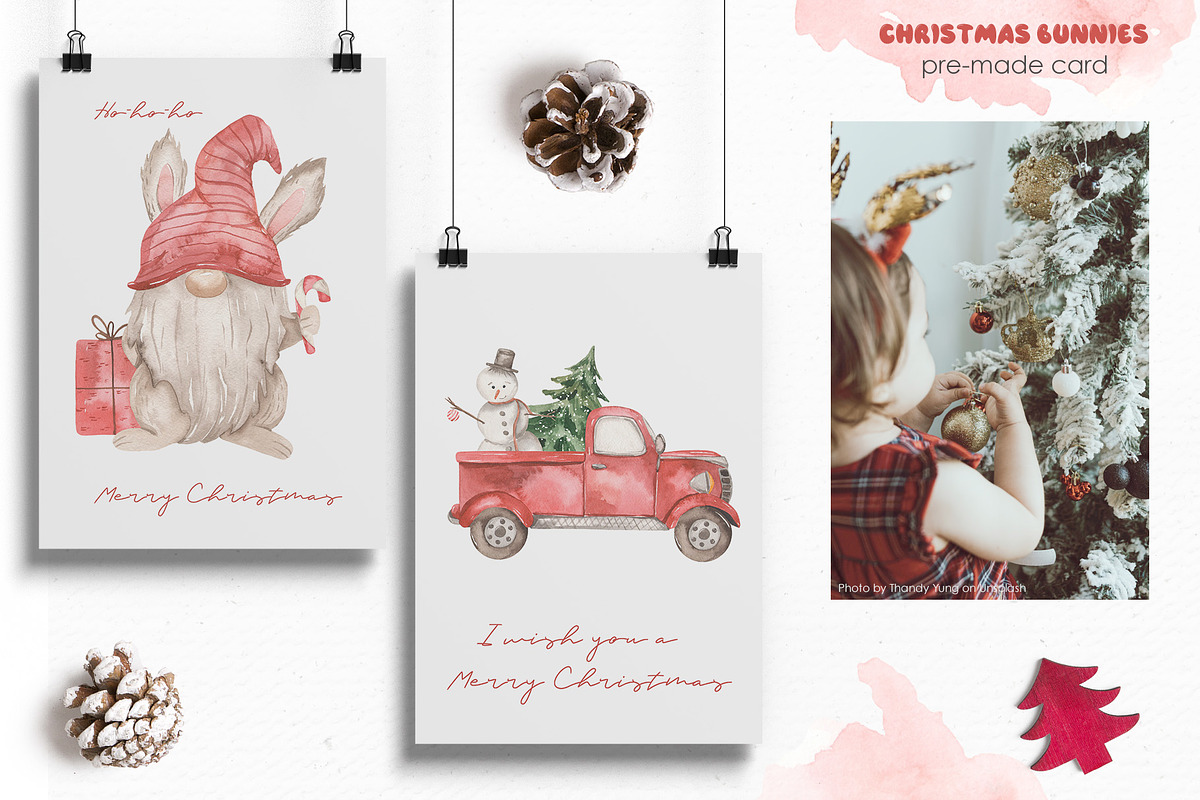 Christmas bunnies watercolor, an Animal Illustration by Marina Ermakova (Photo 6 of 13)