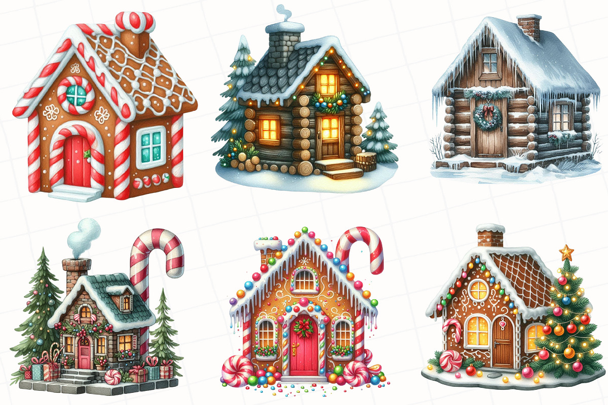 Watercolor Christmas House Clipart, an Illustration by OK Design (Photo 2 of 5)