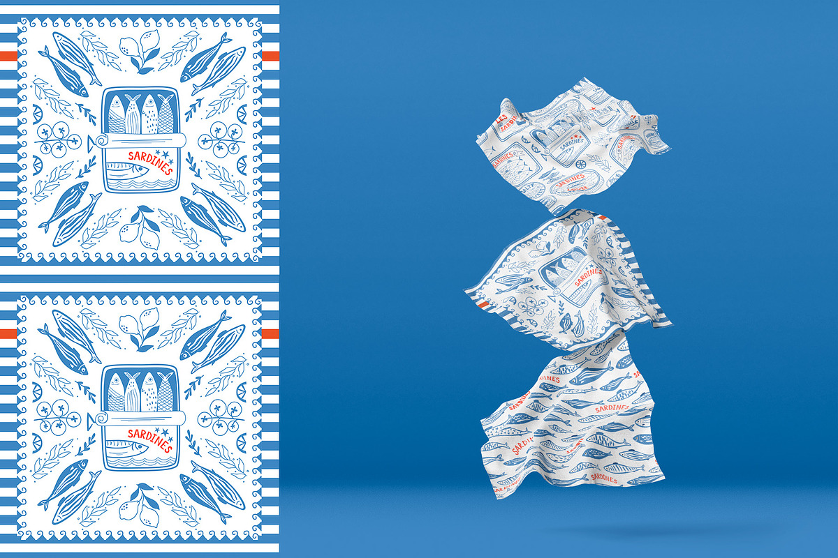 Mediterranean food Sardine patterns, a Pattern Graphic by Tani Kuzminka (Photo 21 of 25)