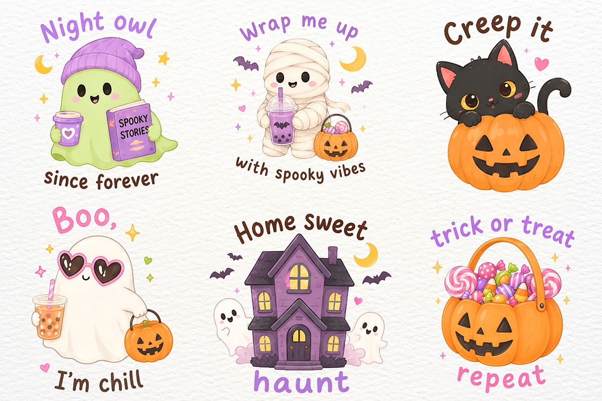 Halloween Kawaii Clipart Pumpkin PNG, a Seasonal Illustration by SugarCloudStudioArt (Photo 2 of 5)