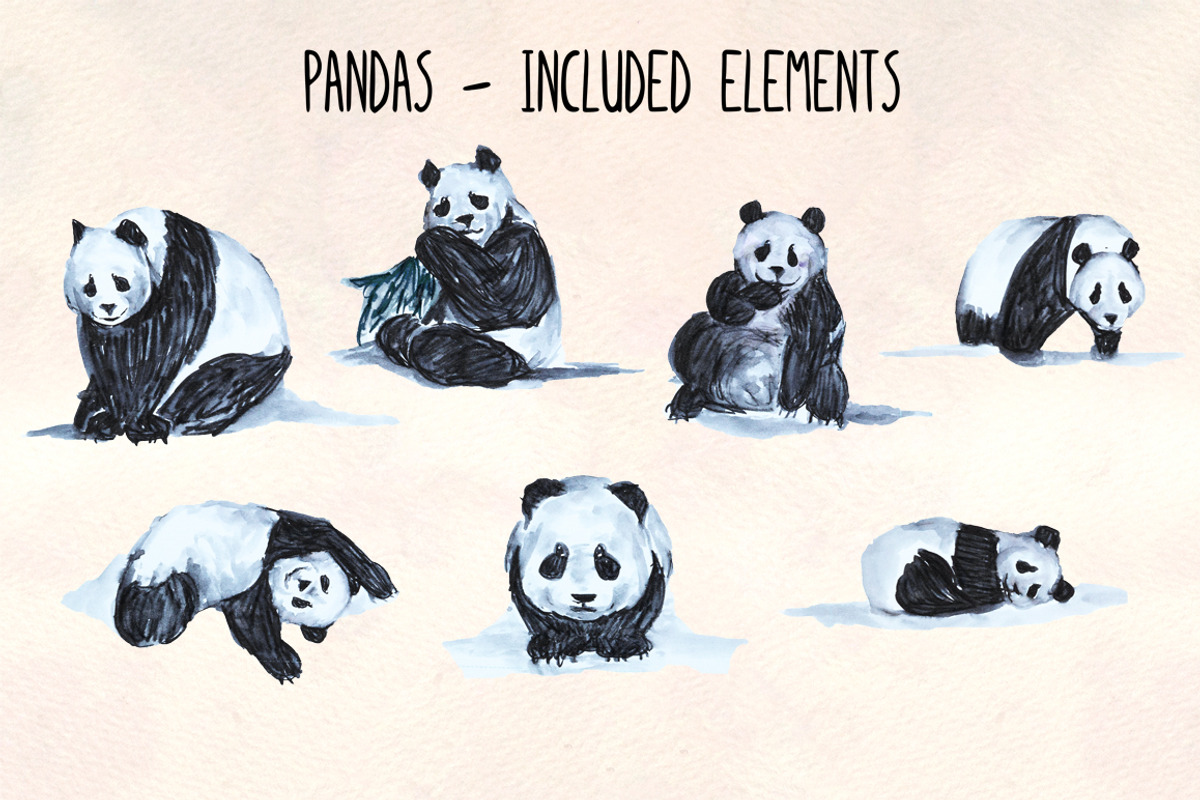 7 Hand Painted Panda Graphics, an Animal Illustration by Violet LeBeaux (Photo 3 of 3)