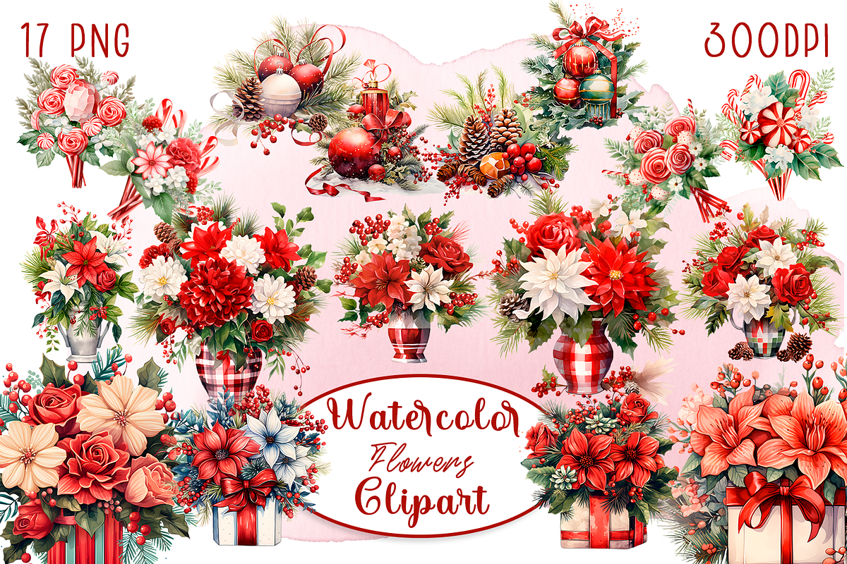 Watercolor Christmas Flowers, a Decorative Illustration by ElenazlataArt (Photo 1 of 5)