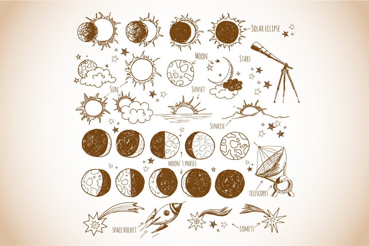 Astronomy and space doodle elements, a Technology Illustration by Elina_Li (Photo 3 of 18)