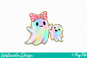 Iridescent Ghost Pumpkin PNG, an Illustration by Watercolor design (Thumbnail 1 of 3)