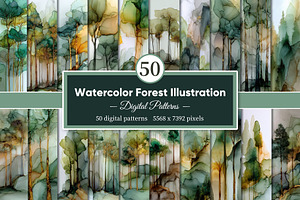 Watercolor Forest Illustration, a Decorative Illustration by Housui Patterns
