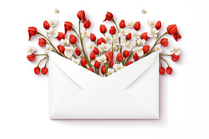 Blooming snowdrop flowers in letter envelope on white background, a Nature Photo by AlyaAnd