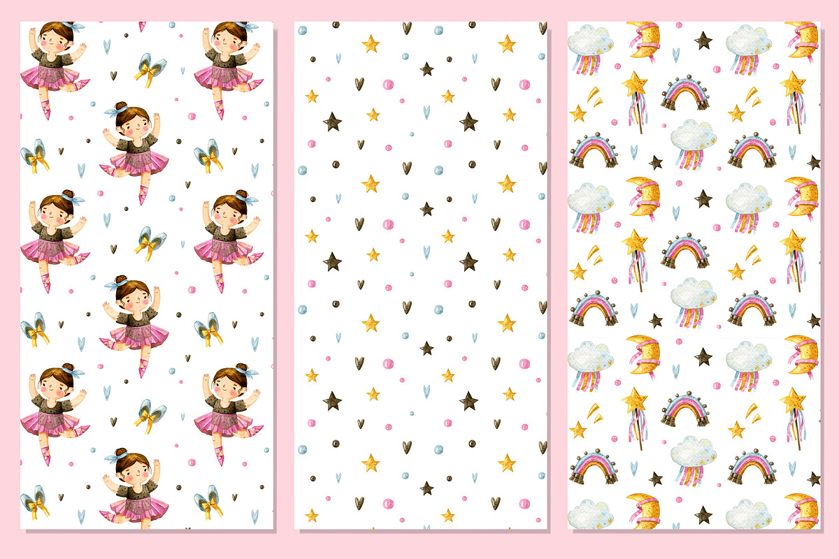 Watercolor cute ballerina. Girl set., an Illustration by babenkoirusa (Photo 4 of 10)