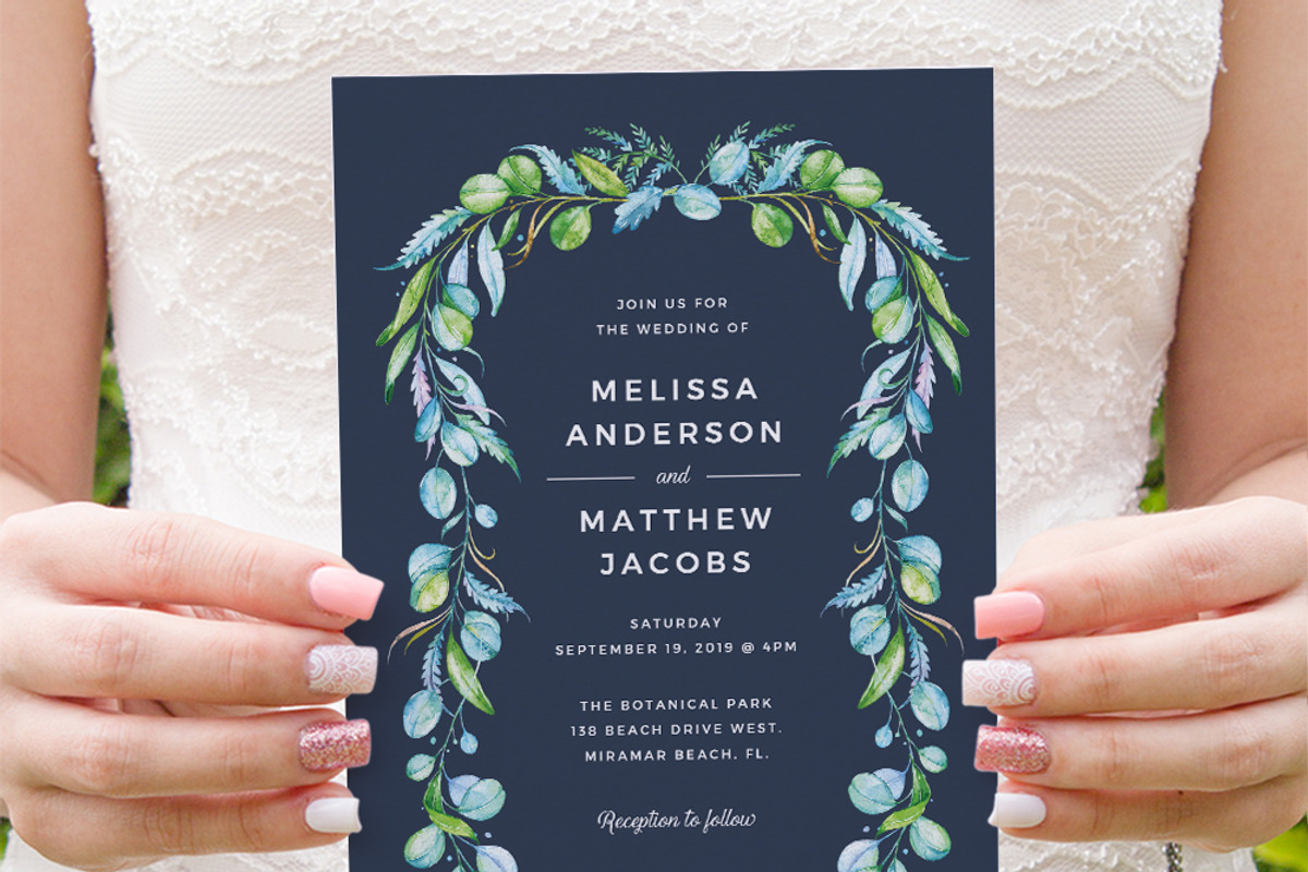 Greenery Foliage Frame on Blue, an Invitation Template by Inkpower (Photo 4 of 7)