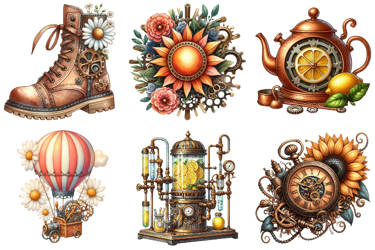 Steampunk Summer Clipart, an Illustration by Pixels.Craft (Photo 3 of 7)