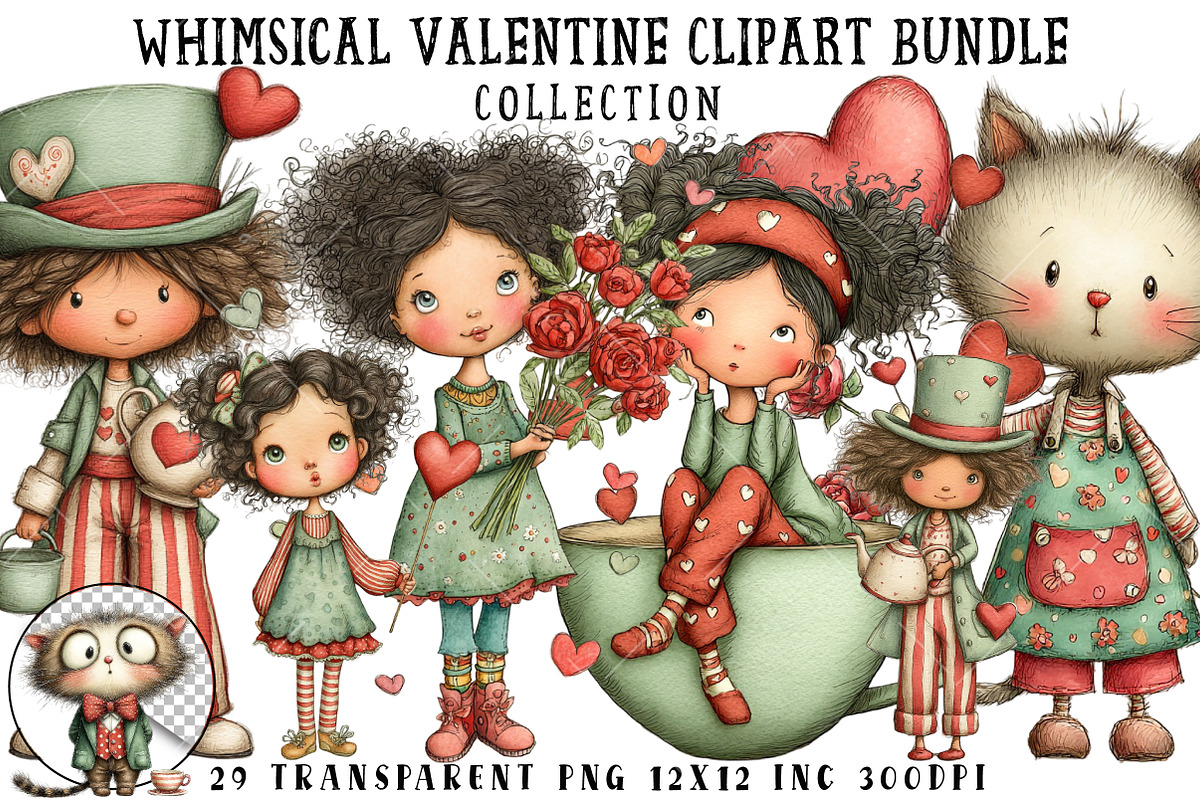Whimsical Valentine Clipart Bundle, an Illustration by OK Design (Photo 1 of 6)