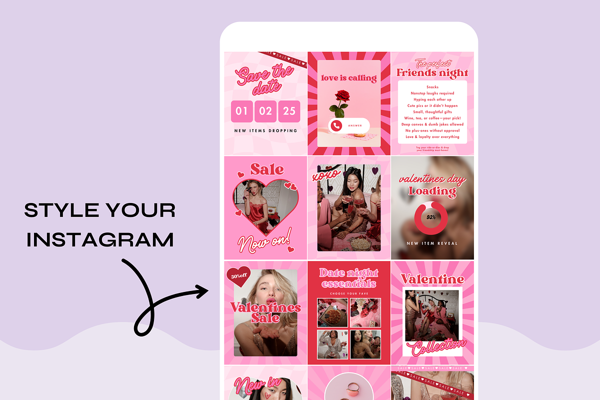 Valentines Retro Instagram Templates, a Social Media Template by The Pixel Palace (Photo 2 of 8)