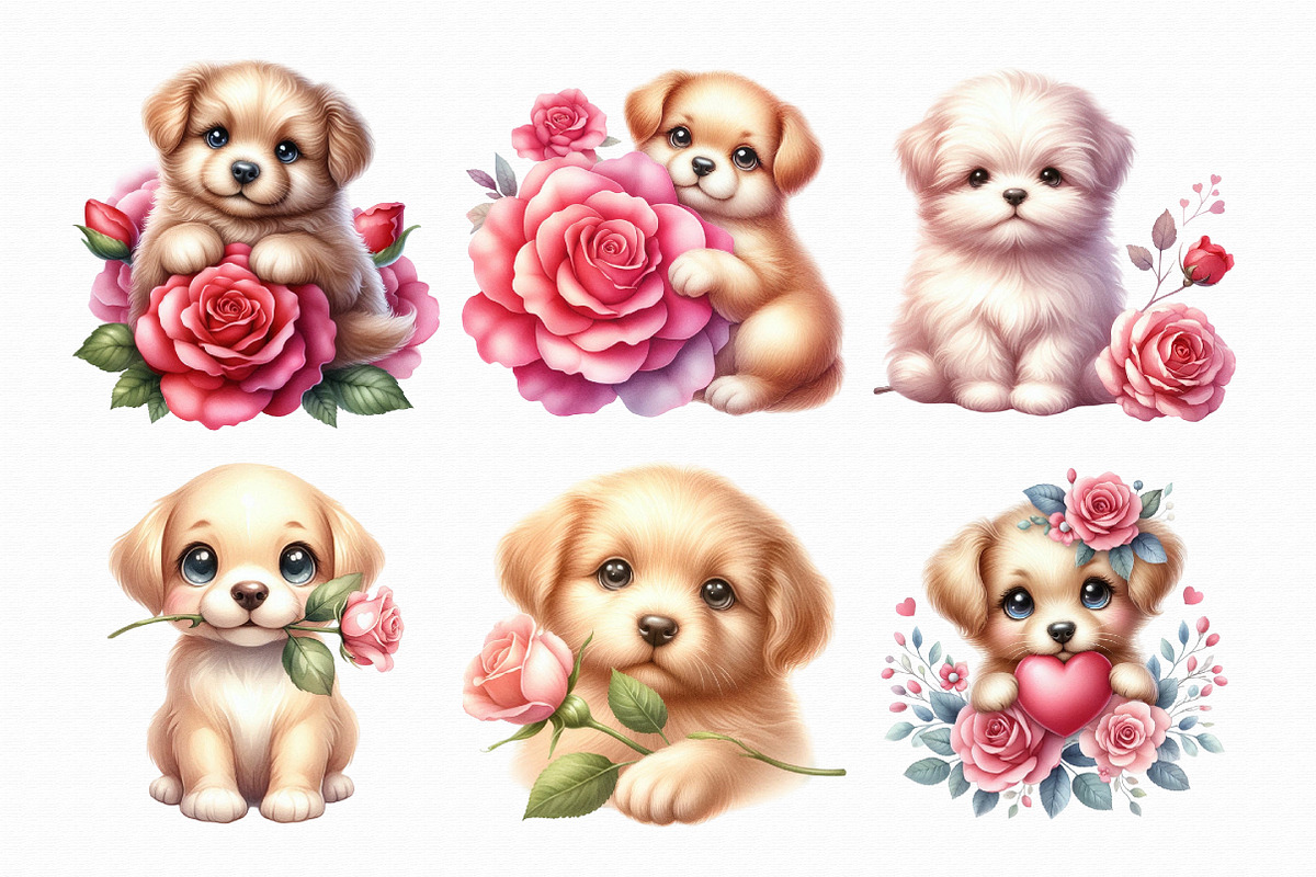 Valentine Puppy With Rose Clipart PN, an Illustration by Libby Wishes (Photo 4 of 6)