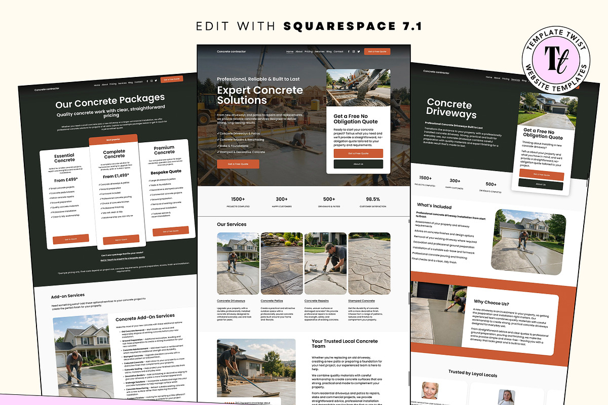 Concrete Contractor Website Template, a Squarespace Template by Template Twist Shop (Photo 2 of 9)