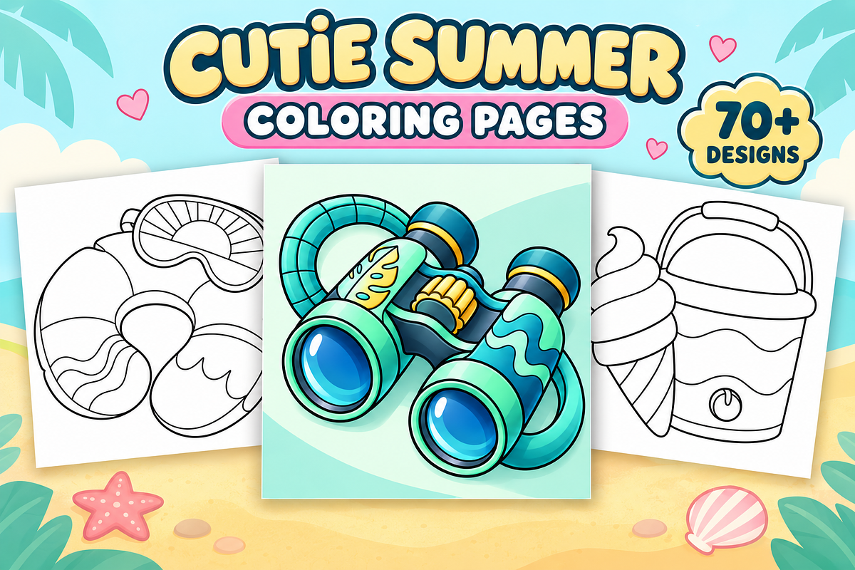 Cutie Summer Coloring Pages Vol. 2, a Seasonal Illustration by Inkivelle Studio (Photo 1 of 3)