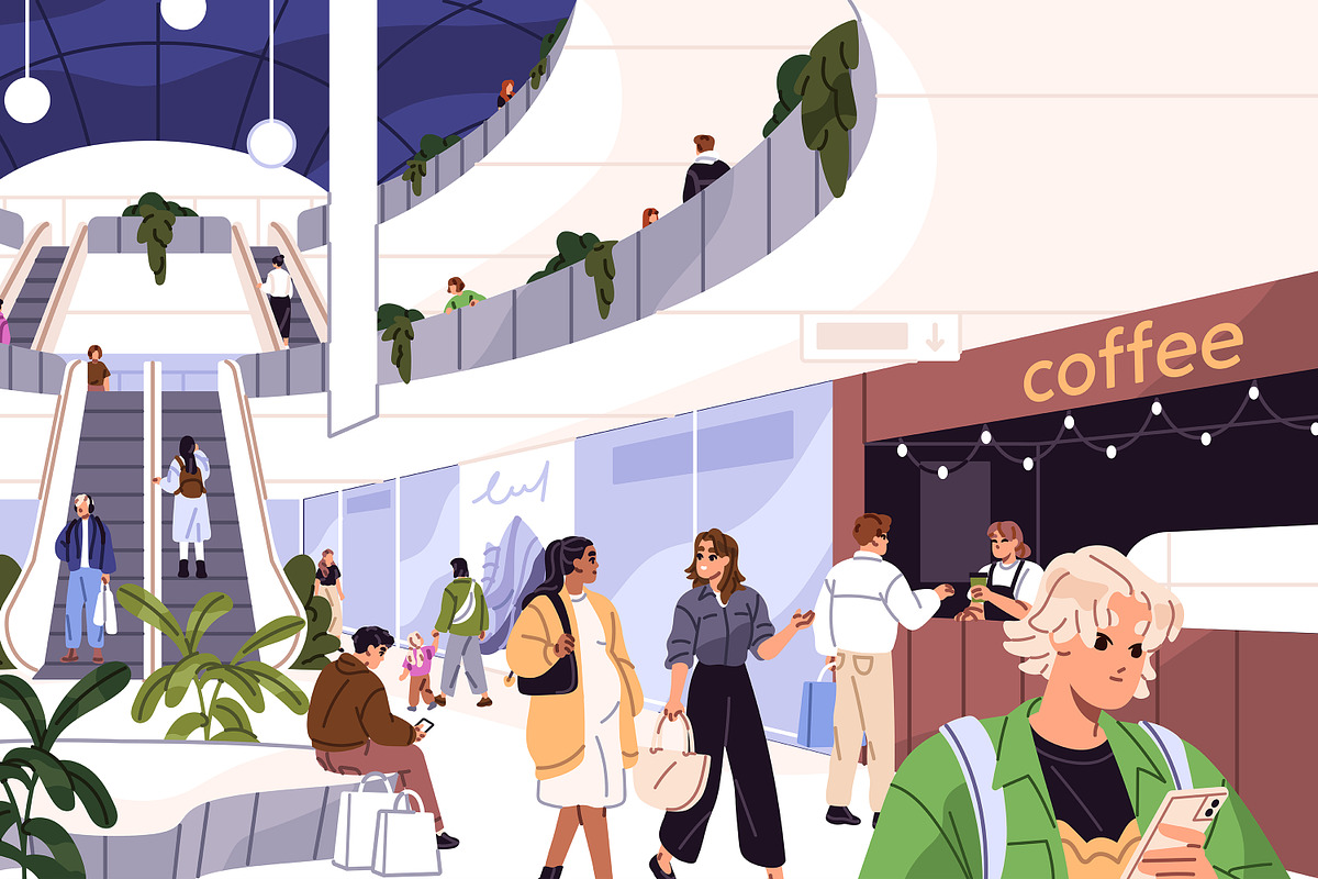 People in shopping mall, a Person Illustration by PaperTrident (Photo 3 of 3)