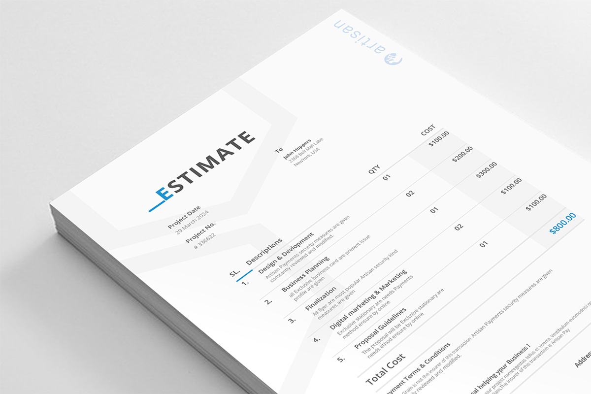 Brief-Estimation-Invoice-Letterhead, a Stationery Template by artisanHR (Photo 3 of 9)