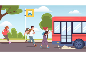 People late bus. Man run behind bus, a Transportation Illustration by Stock-Smart-Start