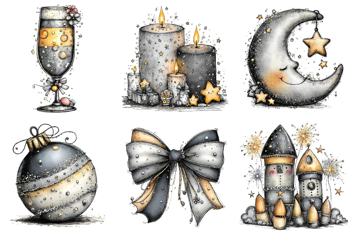 Whimsical Silver New Year Clipart, an Illustration by CraftArtStudio (Photo 5 of 6)