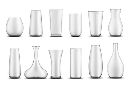 Realistic transparent glass vases, an Object Illustration by Vector Tradition