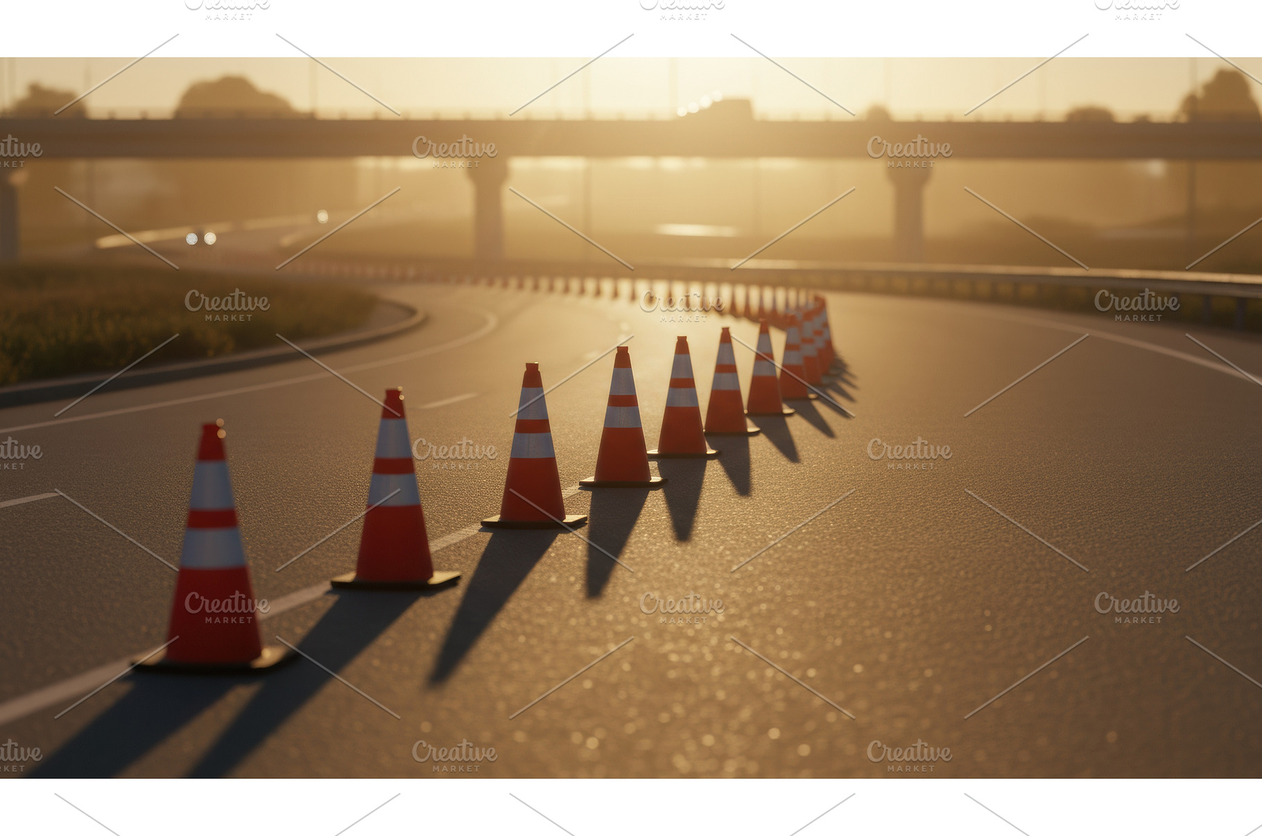 Line of orange traffic cones runs, a Transportation Photo by Igor Tichonow