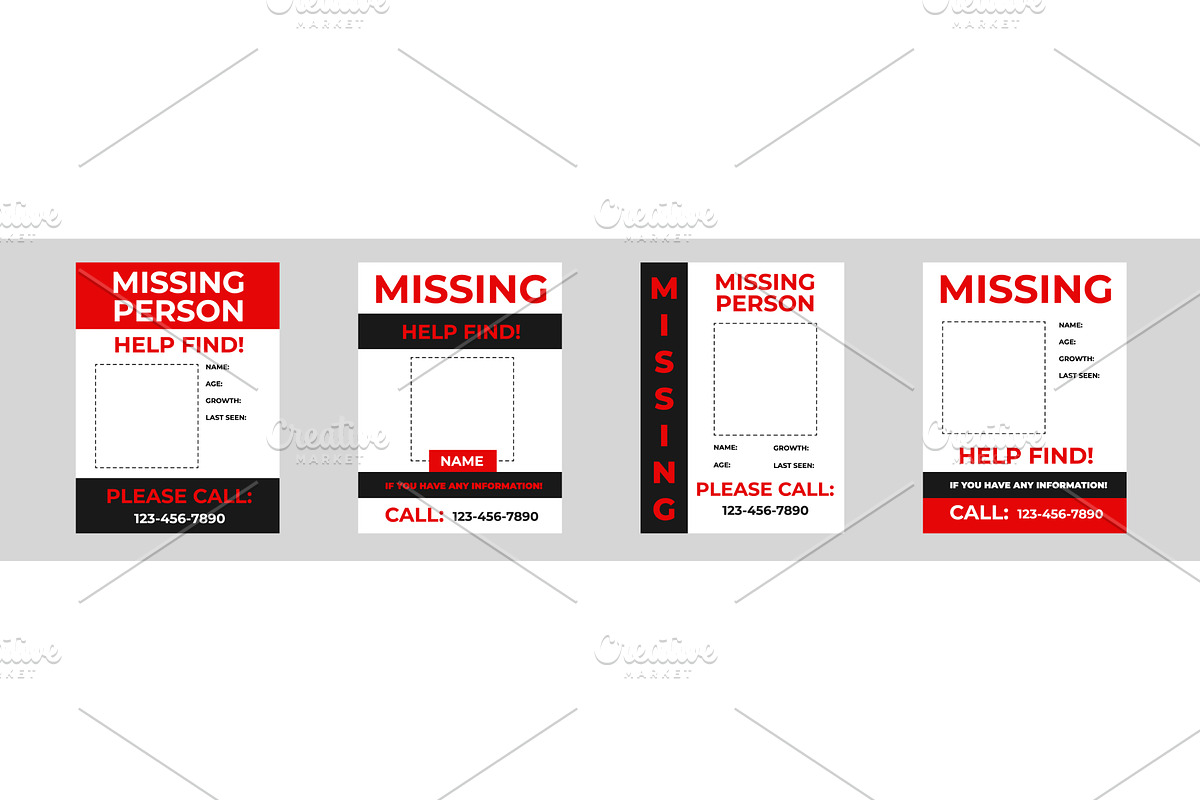 Set of missing person posters in red, a Person Illustration by skripnikbb