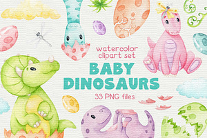 Baby dinosaurs watercolor clipart