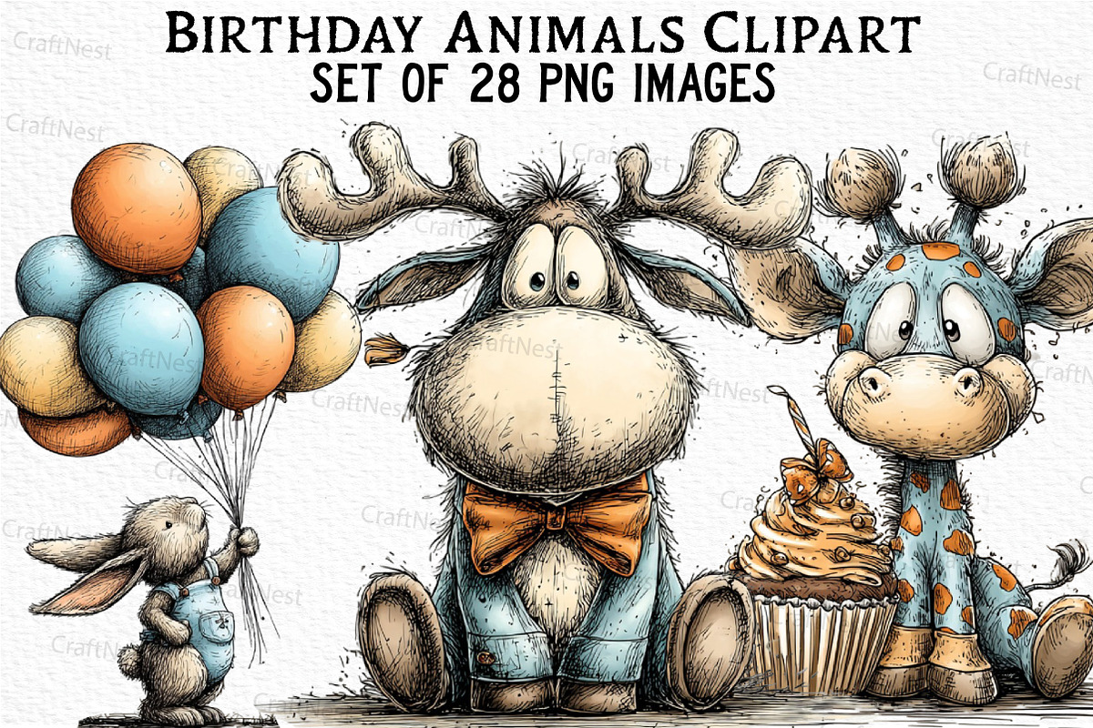 Birthday Animals Clipart, an Illustration by Craft Nest (Photo 1 of 6)