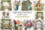 Watercolor Spring Garden Clipart, a Seasonal Illustration by DreamArtGraphic (Thumbnail 1 of 4)