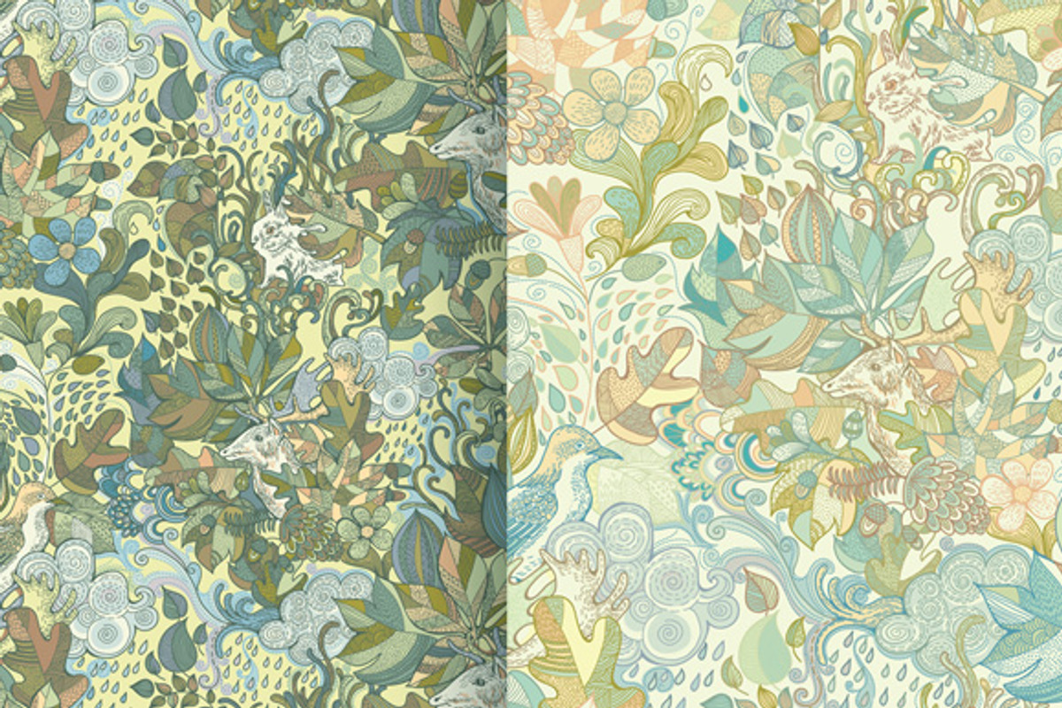 Forest plants and animals patterns. preview 2