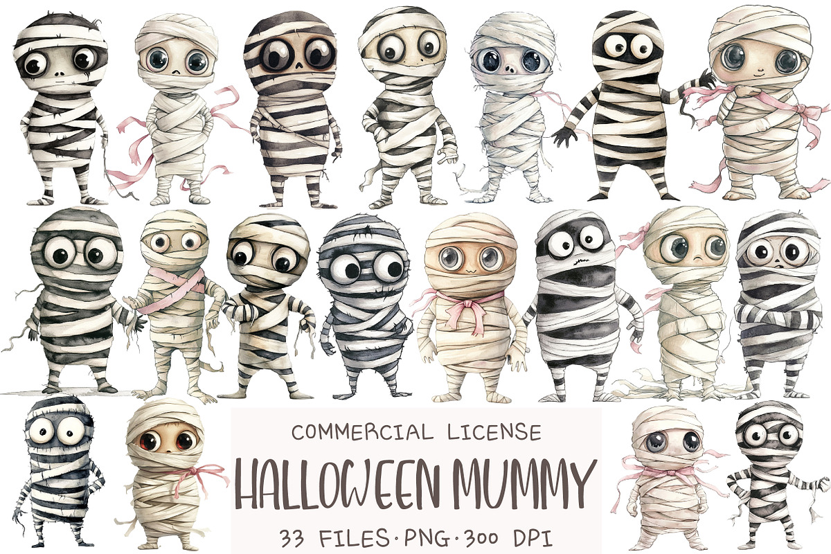 Minimalist Halloween Mummy Clipart, an Illustration by OK Design (Photo 1 of 5)