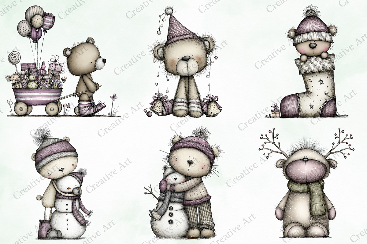 Whimsical Christmas Teddy Bear Clipa, an Illustration by Creative Art (Photo 3 of 11)