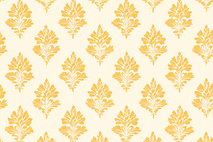 Damask seamless pattern with yellow floral design on a creamy ba, a Pattern Graphic by Studio ANNA
