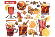 Watercolor mulled wine clipart set, a Food Illustration by ArtfulStudio (Thumbnail 2 of 9)