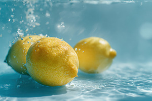 Lemons splashing in clear water, a Photo by Beautiful things