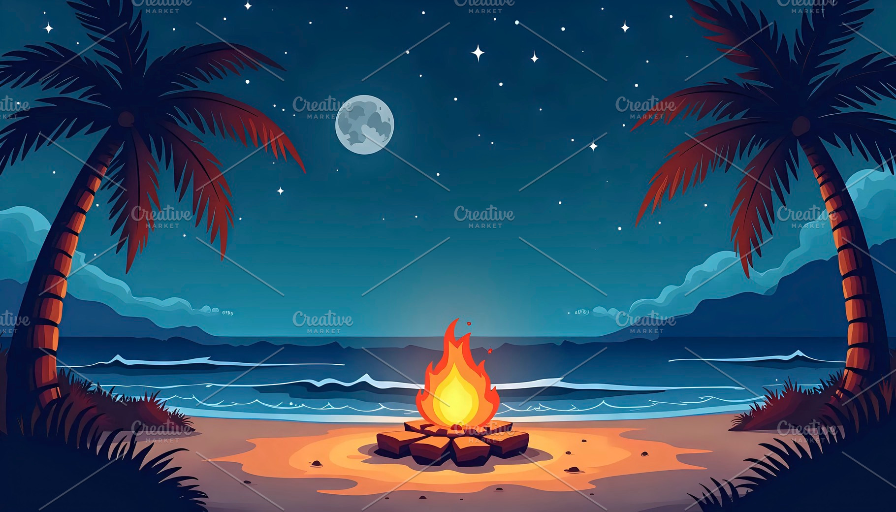 Create a cozy night scene with a cam, a Photo by LOGOCREATIVE