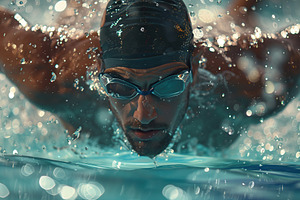 Professional man wearing goggles in swimming pool, a Sports & Recreation Photo by AlyaAnd