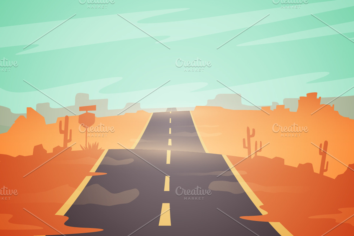 Highway Trough Desert Landscape, a Background Graphic by Black White Mouse Design