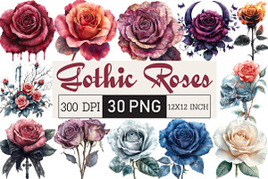 Gothic Roses Clipart Bundle, an Illustration by Black Bird Studio