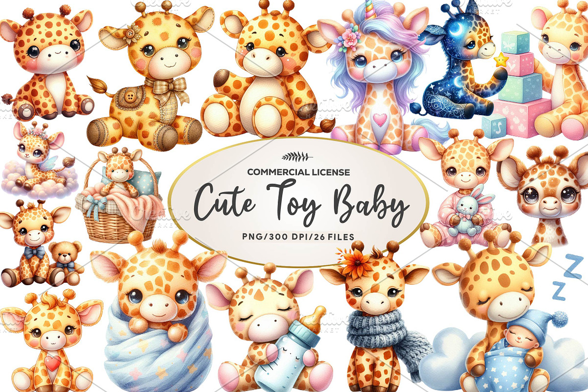 Cute Plush Toy Baby Giraffe Clipart, an Illustration by CreationArt (Photo 1 of 5)
