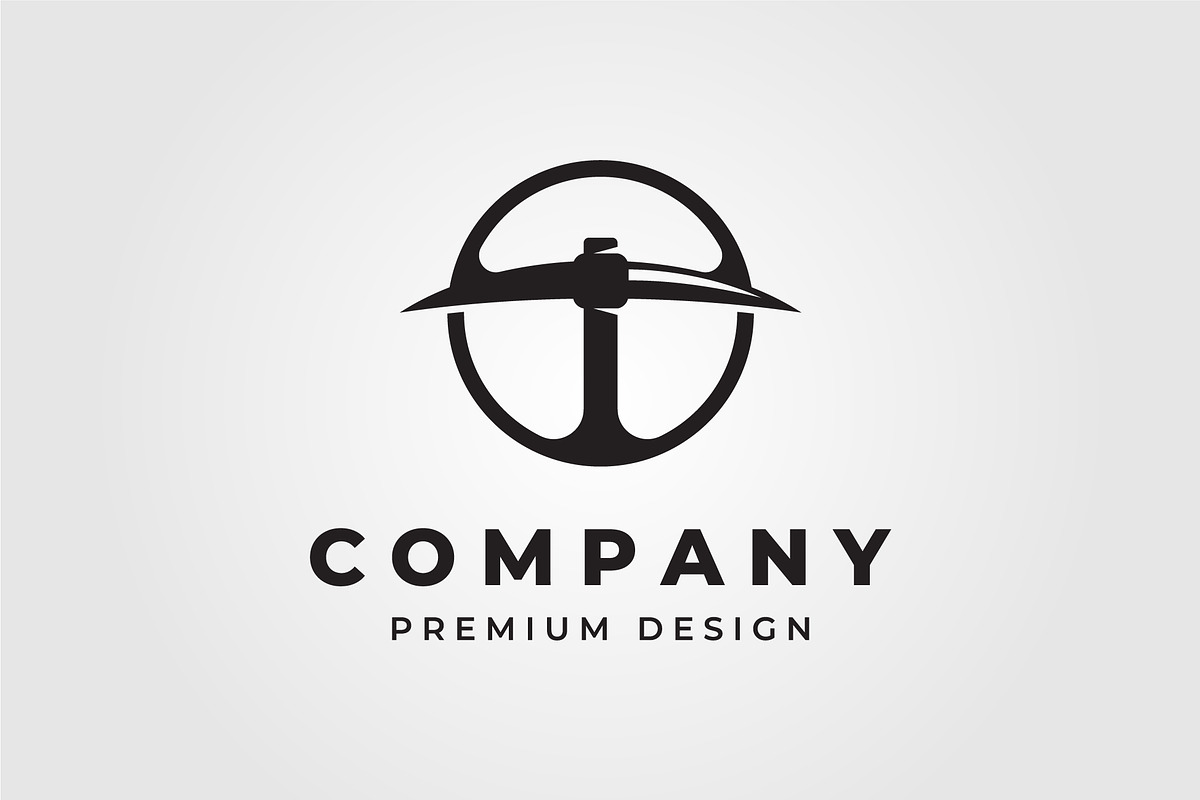circle pickaxe vintage logo vector, a Branding & Logo Template by lawoel