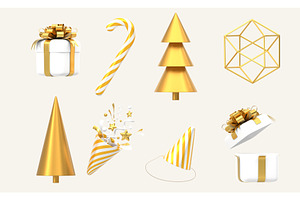 3D Christmas Icon Set. Luxury White