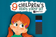 9 Children’s heads stamp Procreate, a Brush Add-On by PoPshop (Thumbnail 1 of 5)