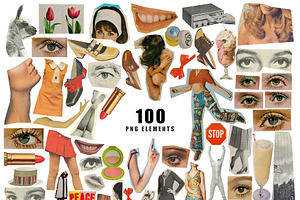 70s Retro Collage Kit / 230 Objects