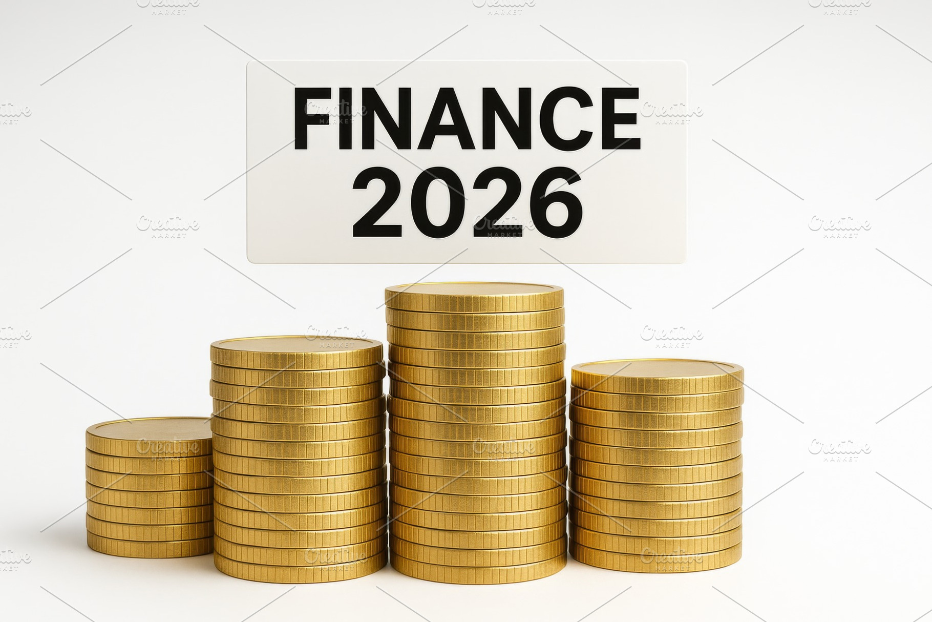 Stacked coins with finance 2026 text, a Photo by Dvoevnore photos