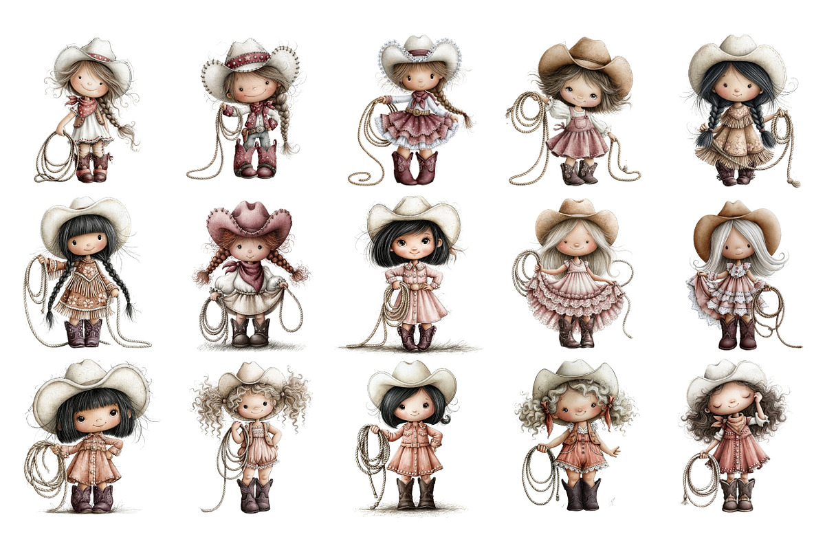 Cute Cowgirl PNG Clipart Bundle, a Person Illustration by Nicolle's Colorful Art (Photo 2 of 6)
