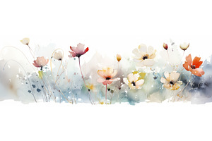 Watercolor Abstract Flowers Meadow