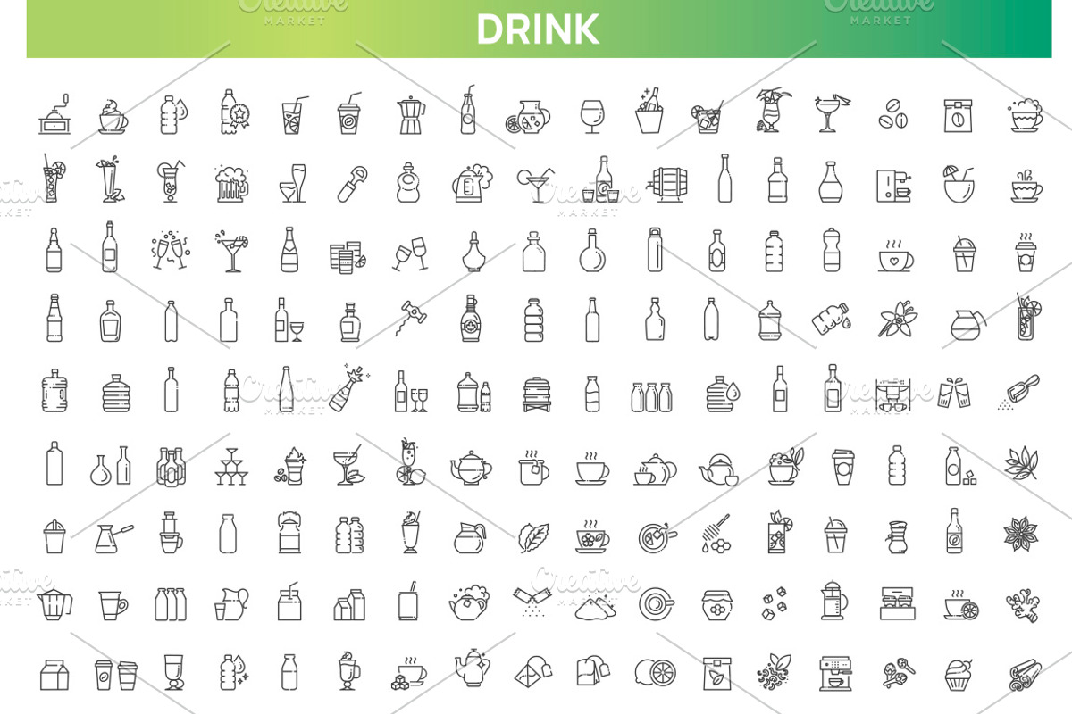 Drinks line icons collection, an Outline Icon by Tettygreen (Photo 1 of 4)