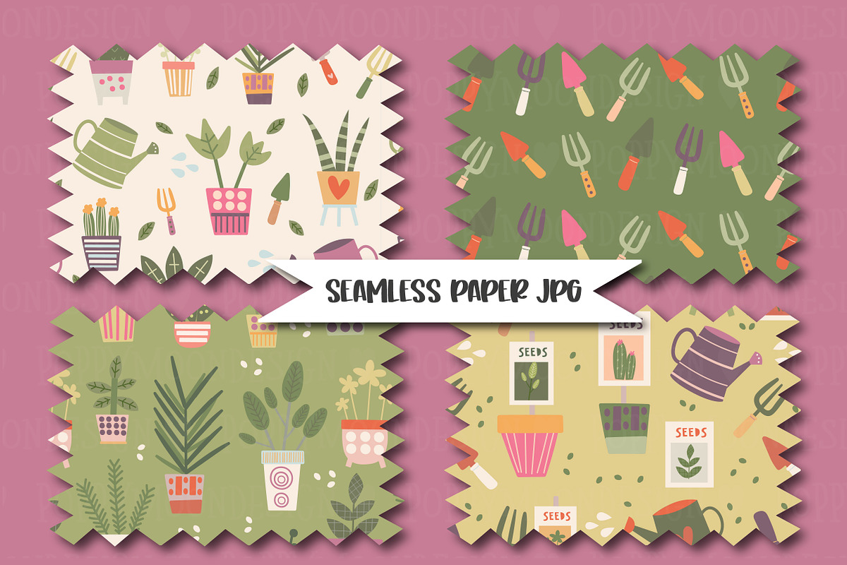 Potted plants clipart & paper set, an Illustration by Poppymoondesign (Photo 4 of 5)