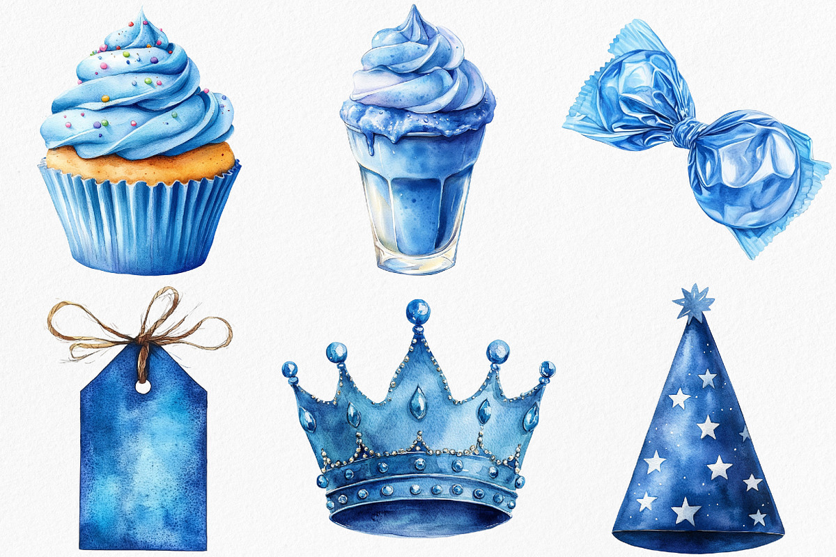 Watercolor Blue Birthday Clipart, an Illustration by Canvas Craft (Photo 3 of 8)