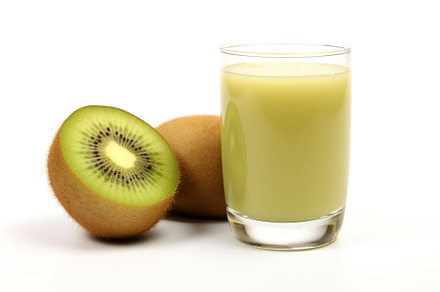 Glass of kiwi juice with fruits isolated on white, a Food & Drink Photo by AlyaAnd